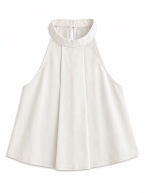 Sleeveless High-Neck Pleated Halter Top